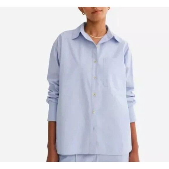MATE THE LABEL 100% Organic Cotton Poplin Button Down Shirt Long Sleeve S BLUE - Picture 1 of 6